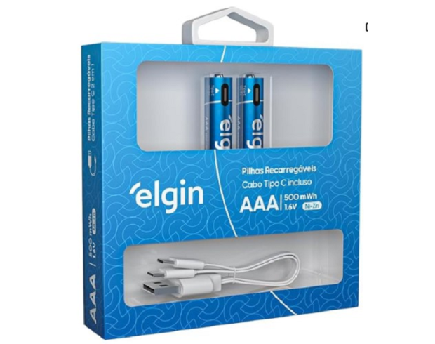 AAA ELGIN RECARREGÁVEL COM CABO TIPO C AAA ELGIN RECARREGÁVEL COM CABO TIPO C